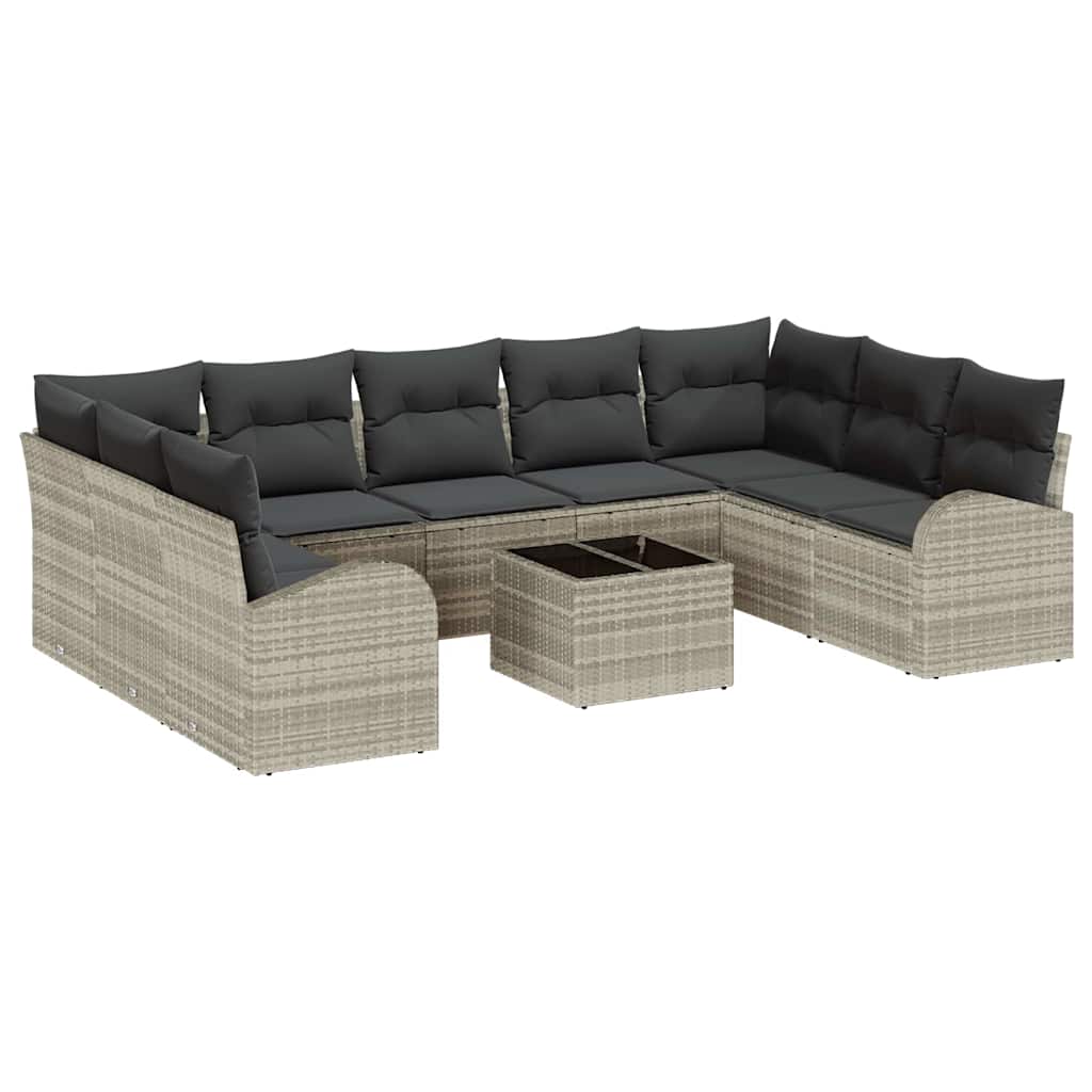 Garten-Sofa-Set mit Kissen 10 pcs Hellgrau Poly Rattan